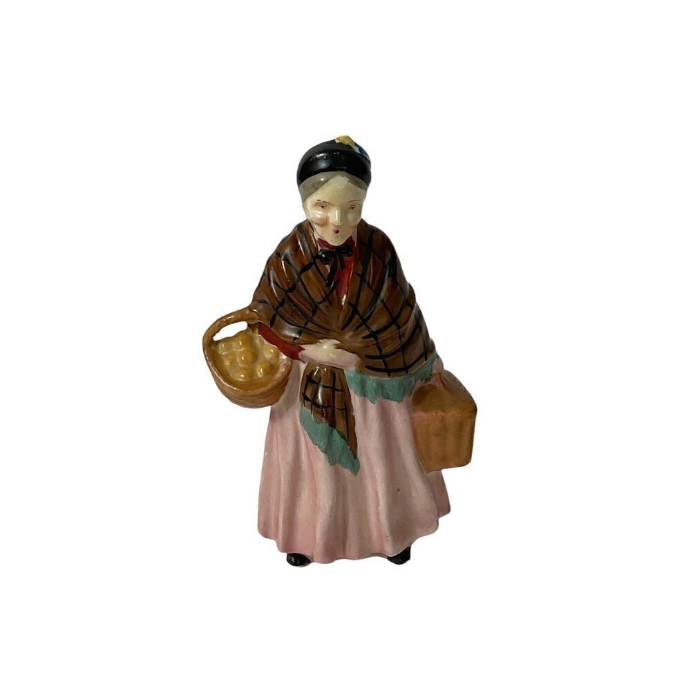 Porcelain Vintage Grandmother holding fruit basket and picnic basket Japan